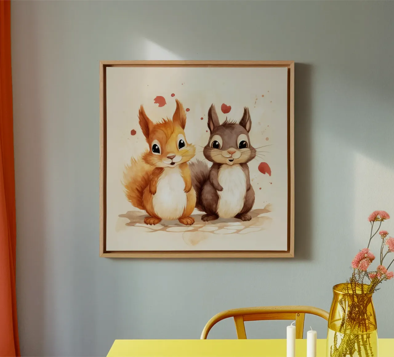 Retro Squirrel Duo tela con Cornice a cassetta da Funny Animals