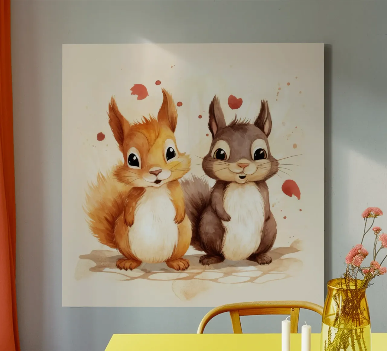 Retro Squirrel Duo tela con Cornice a cassetta da Funny Animals