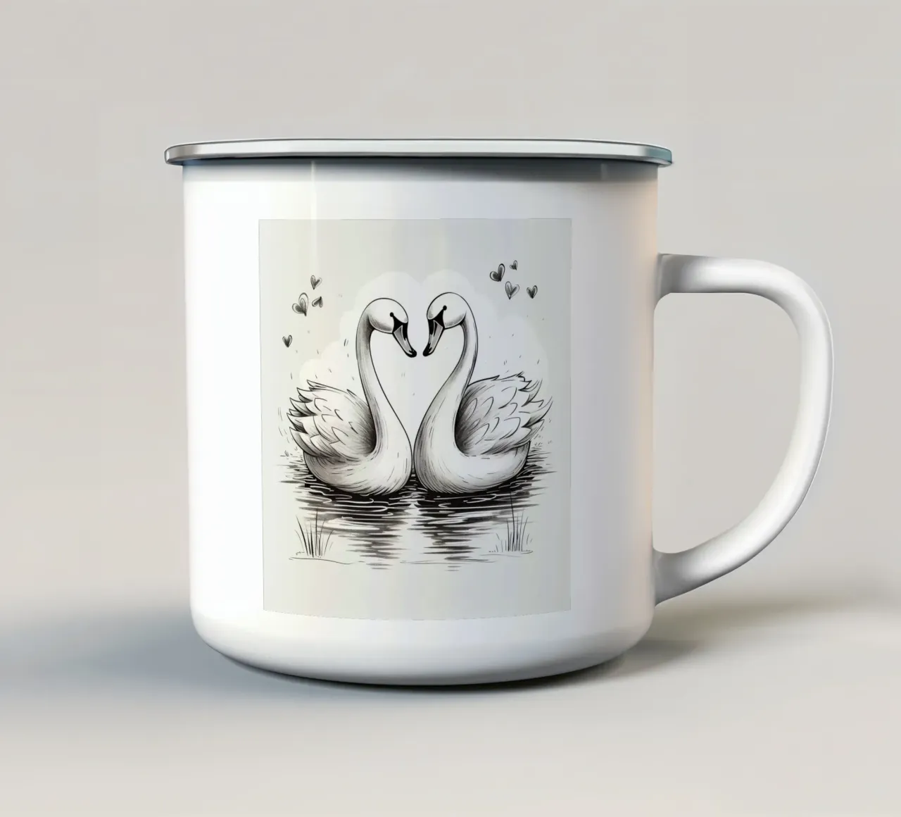 Duo di cigni retrò tazza in smalto da Funny Animals