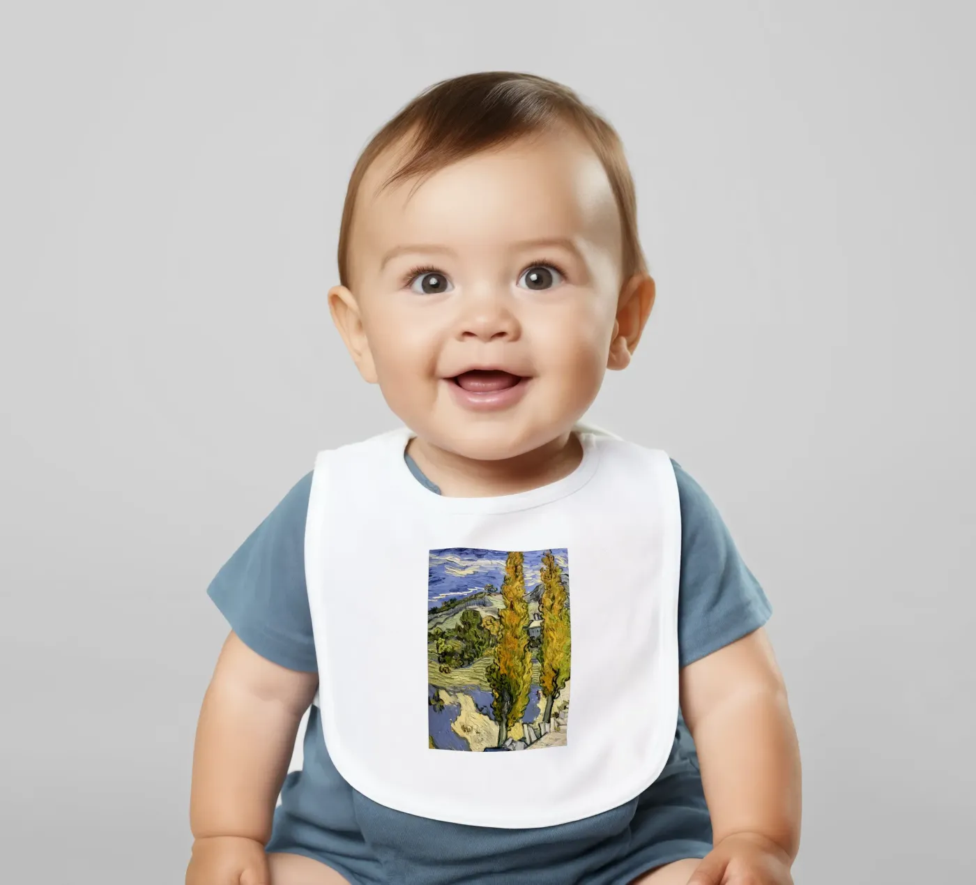 two large pine trees baby bib by cloud shop