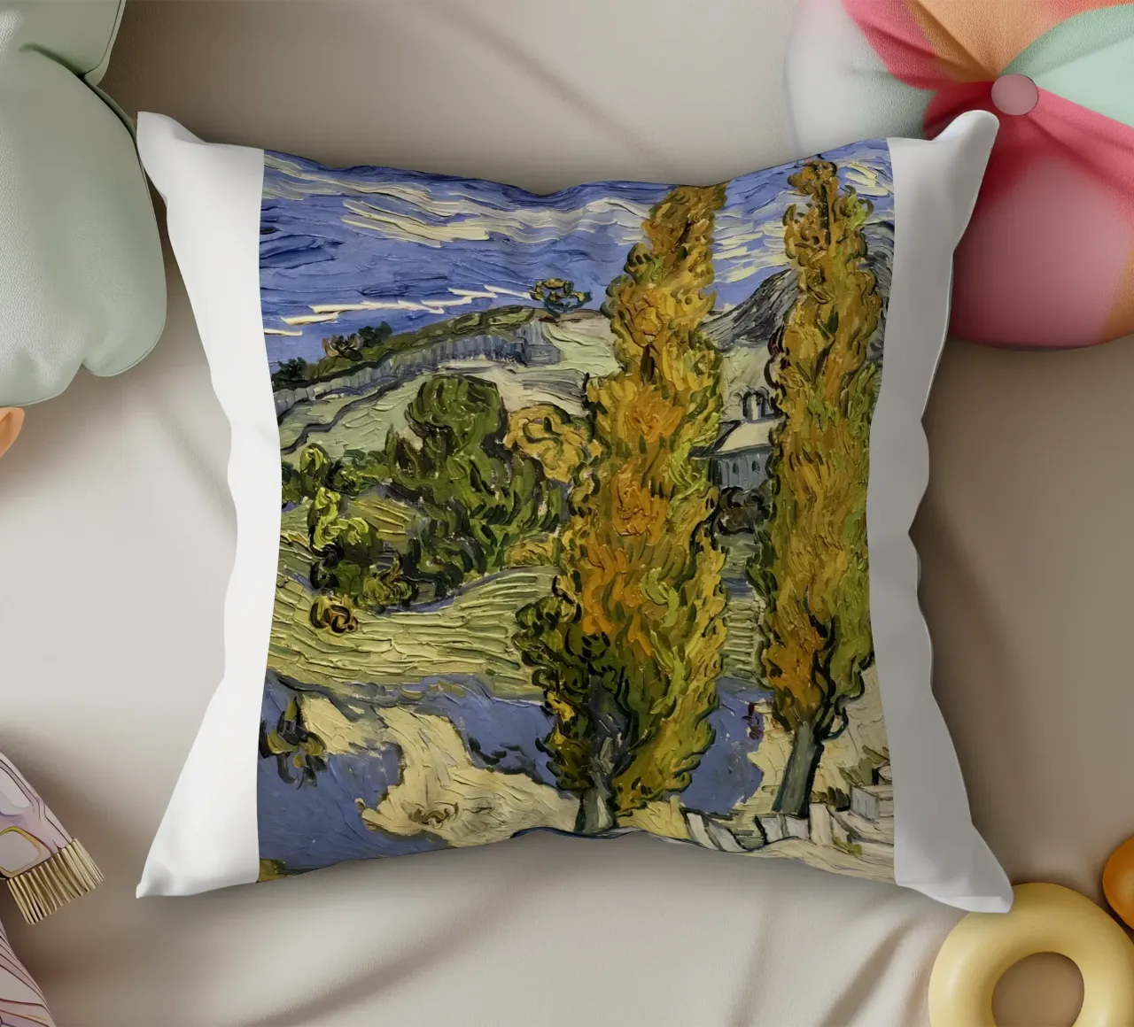 two large pine trees decorative cushion by cloud shop