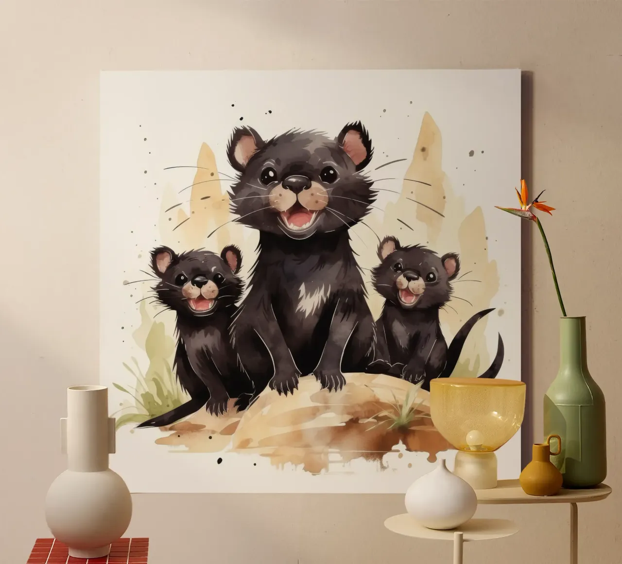 Retro bende van Tasmaanse duivel canvas met Baklijst van Funny Animals