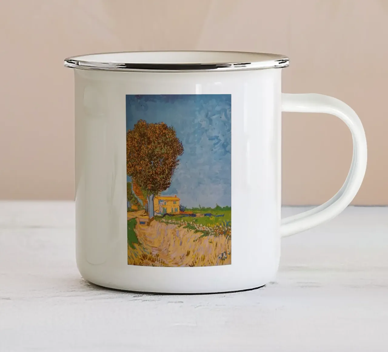 fiume secco sul ciglio della strada tazza in smalto da cloud shop