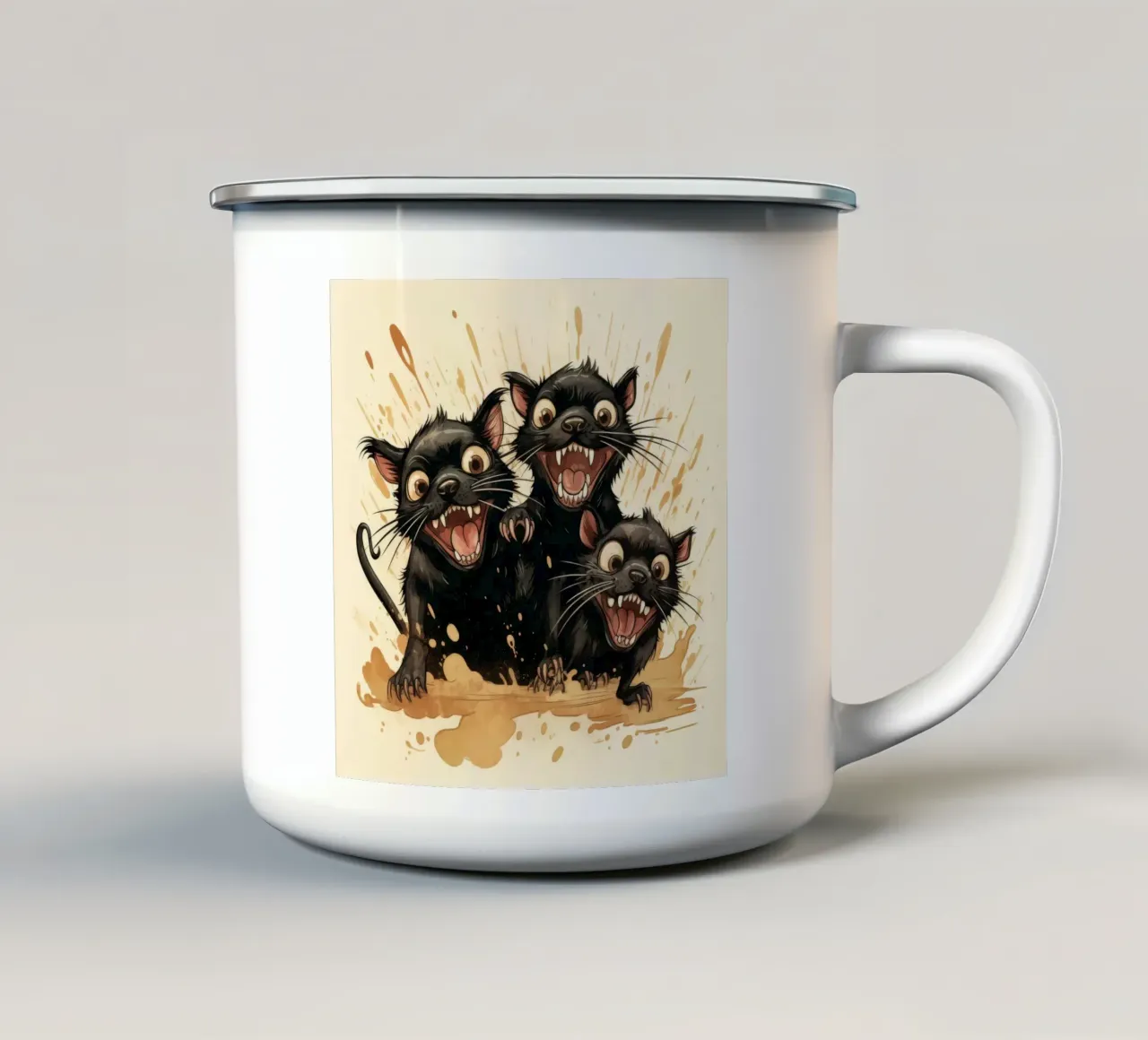 Banda del Diavolo della Tasmania retrò tazza in smalto da Funny Animals