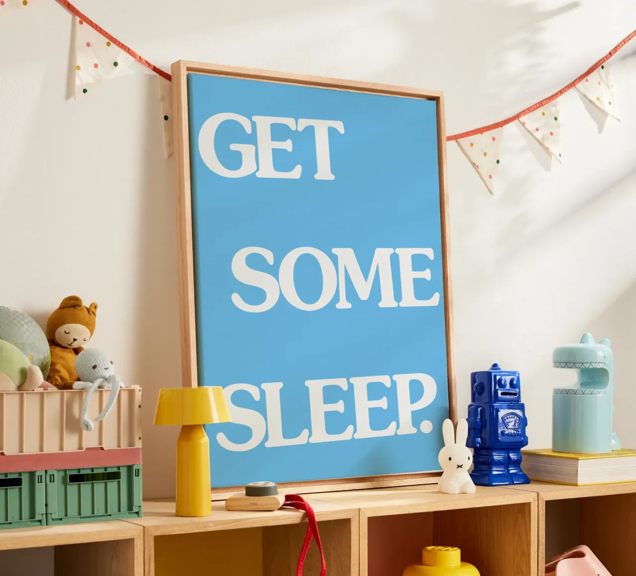 Get Some Sleep Bold Retro New Wave Typography Wall Art canvas with Floater frame by THE MOTIVATED TYPE