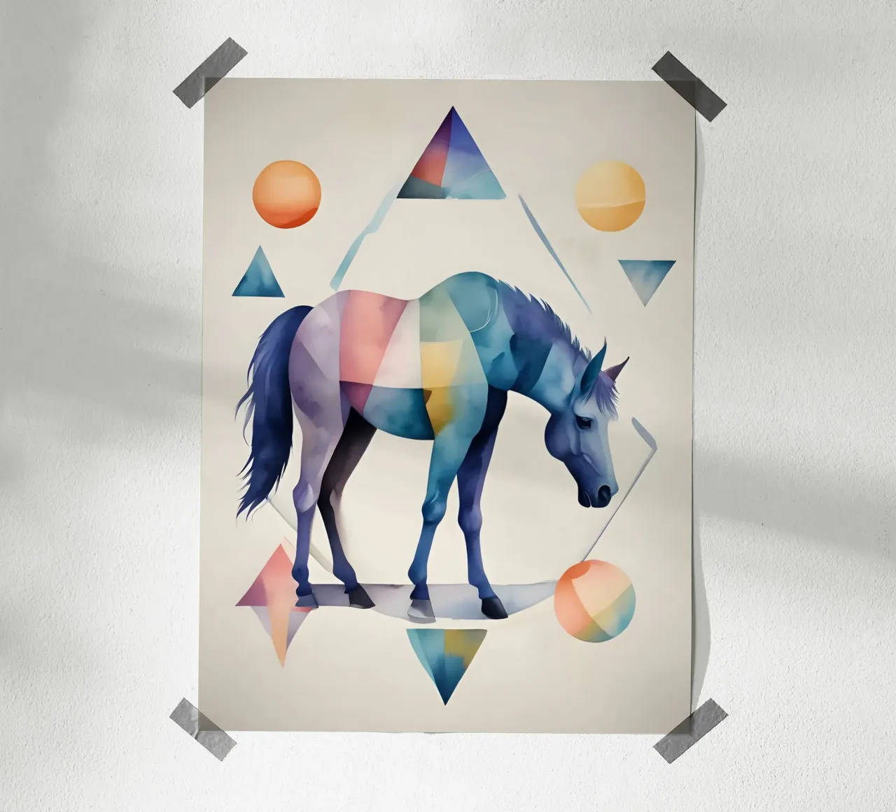 Geometrisches Pferd - Abstraktes Aquarell Poster von Minimalism