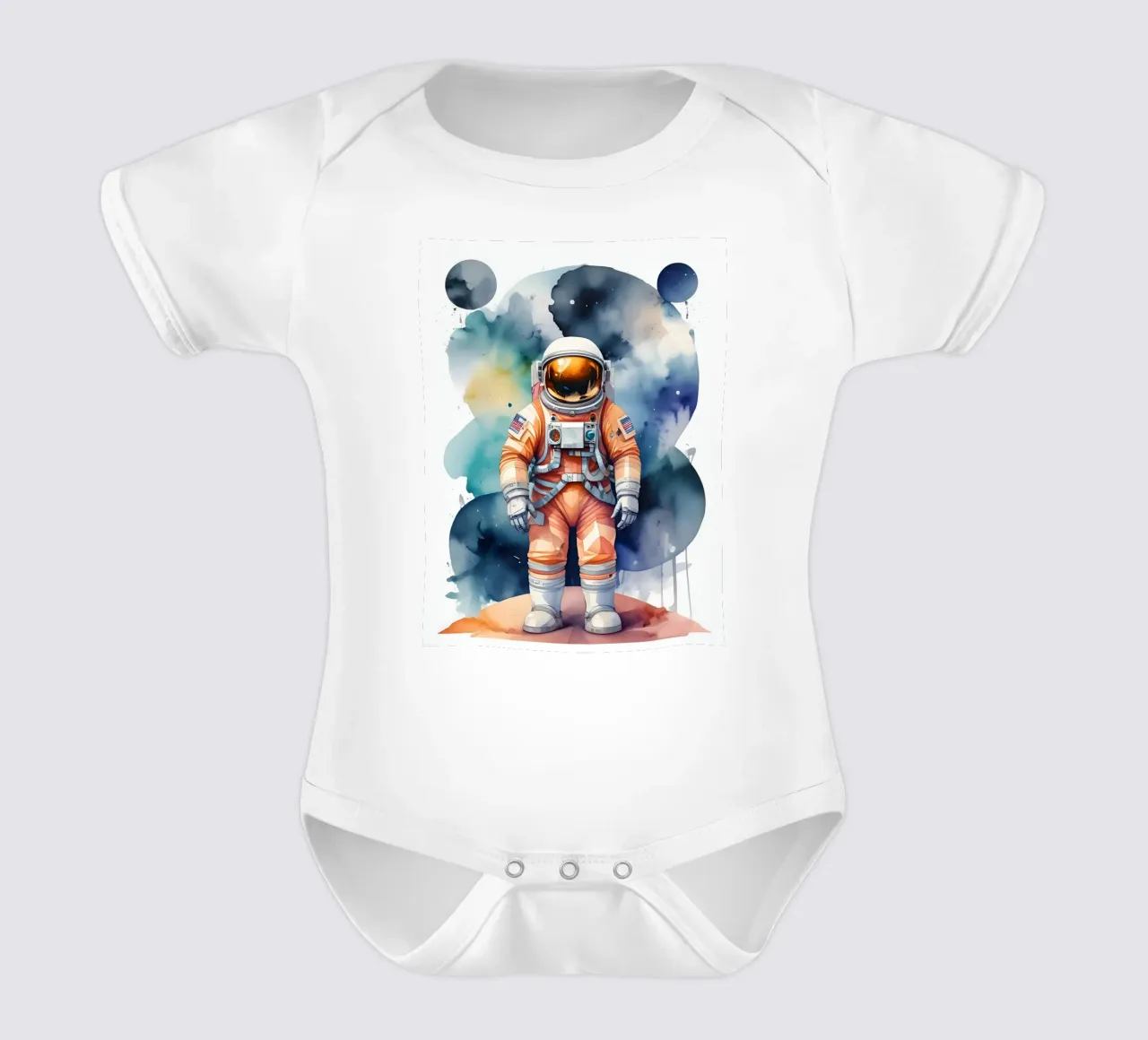 Astronaut in Aquarell Raum - Moderne Sci-Fi Wandkunst Kurzarm Babybody von Minimalism