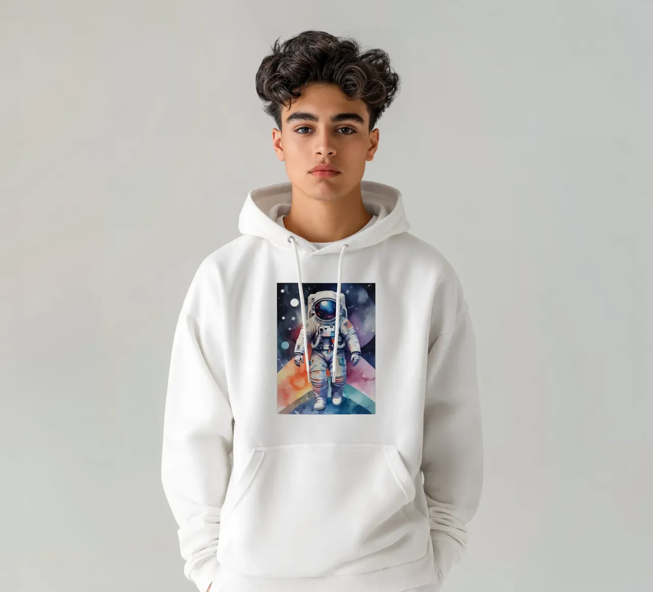 Astronaut in Watercolor Space – Minimalism hoodie by Minimalism