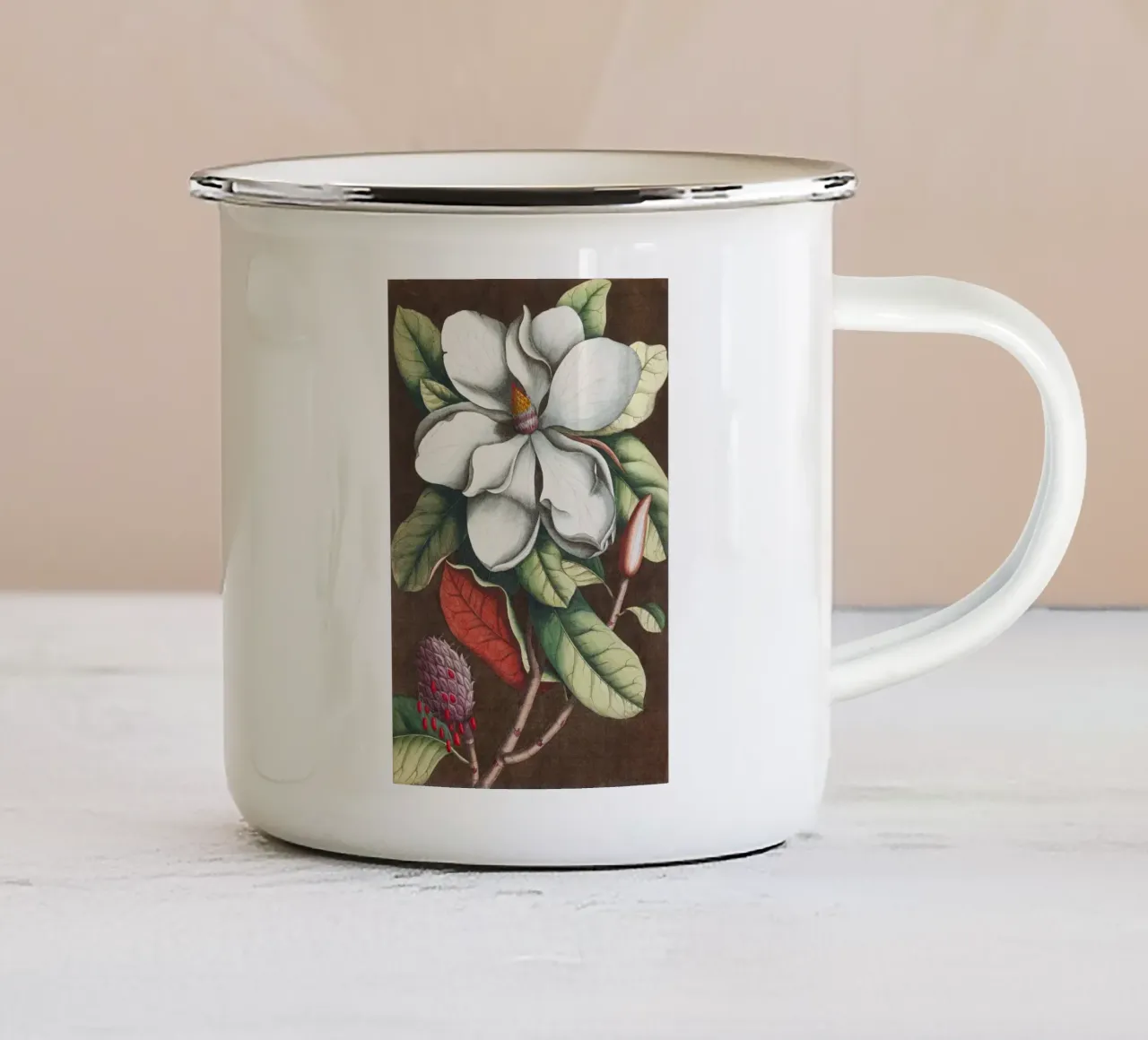 Magnolia grandiflora tazza in smalto da vintageshop