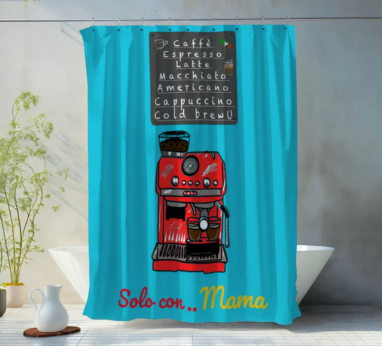 Café solo con .... personalise even coffee lovers shower curtain by Nica Colorie