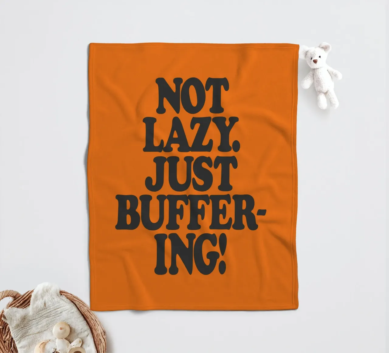 Not Lazy Just Buffering Funny ADHD Friendly Print fleece blanket by THE MOTIVATED TYPE