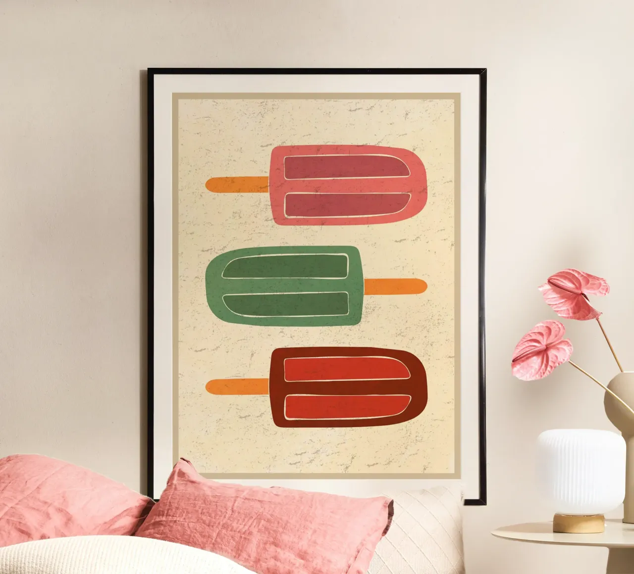 Kleuren ijslolly poster met houten frame van E Cannon