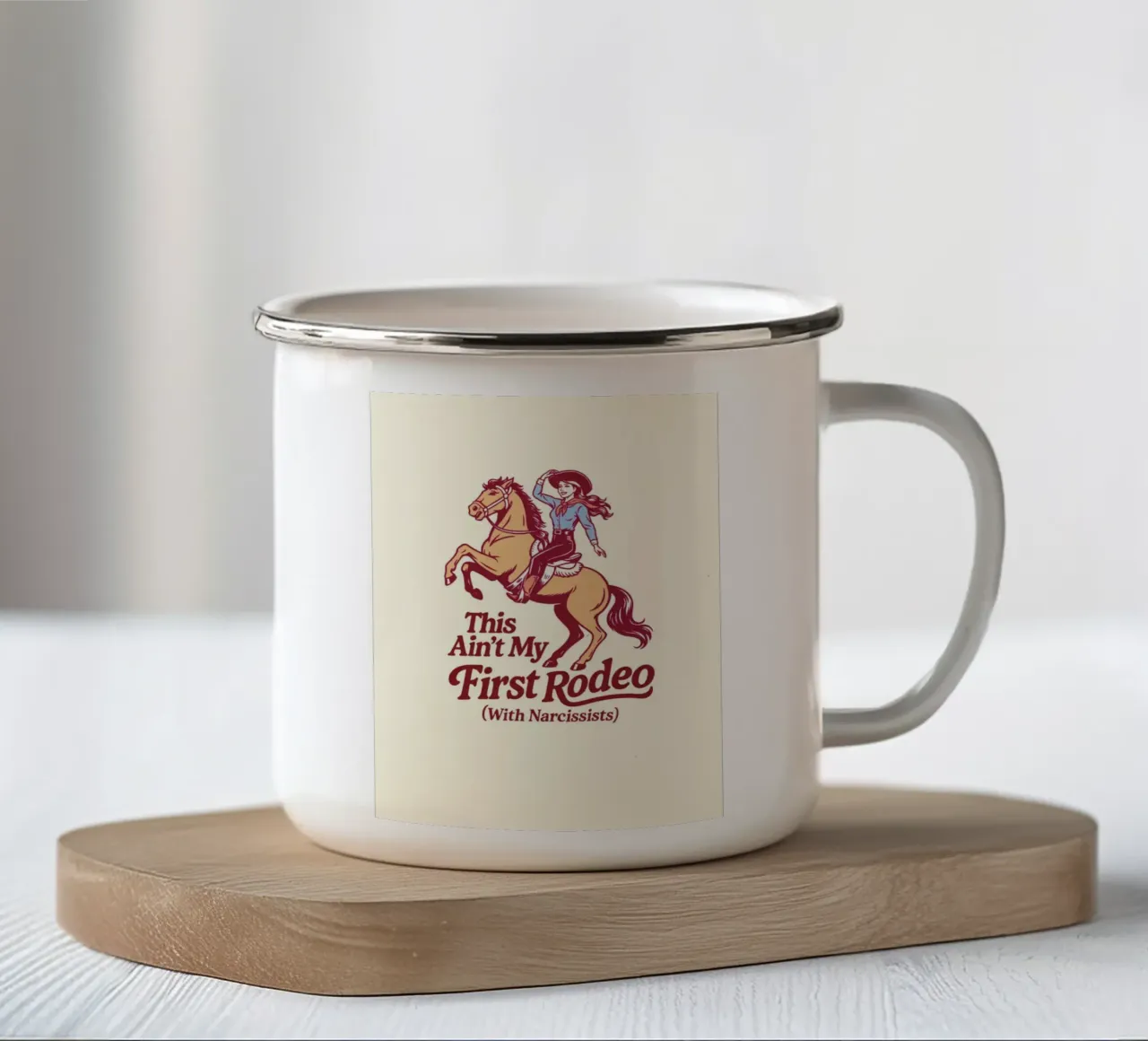 Questo non è il mio primo Rodeo con i narcisisti tazza in smalto da Taika Tori Art