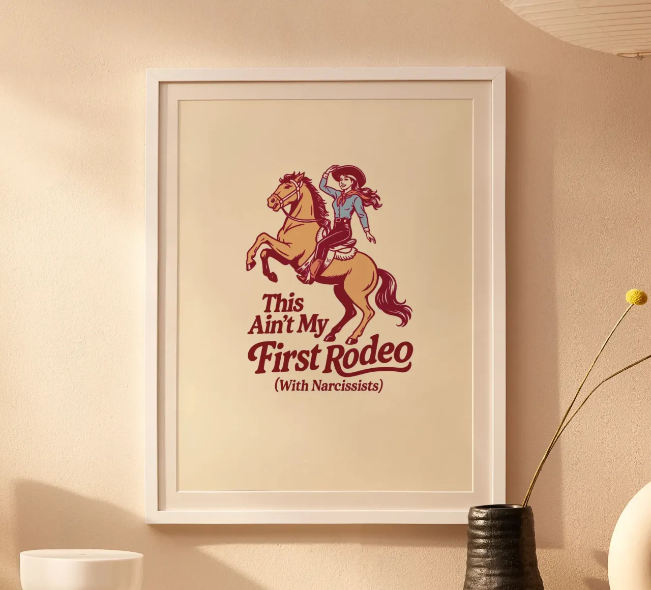 Questo non è il mio primo Rodeo con i narcisisti poster con telaio in legno da Taika Tori Art