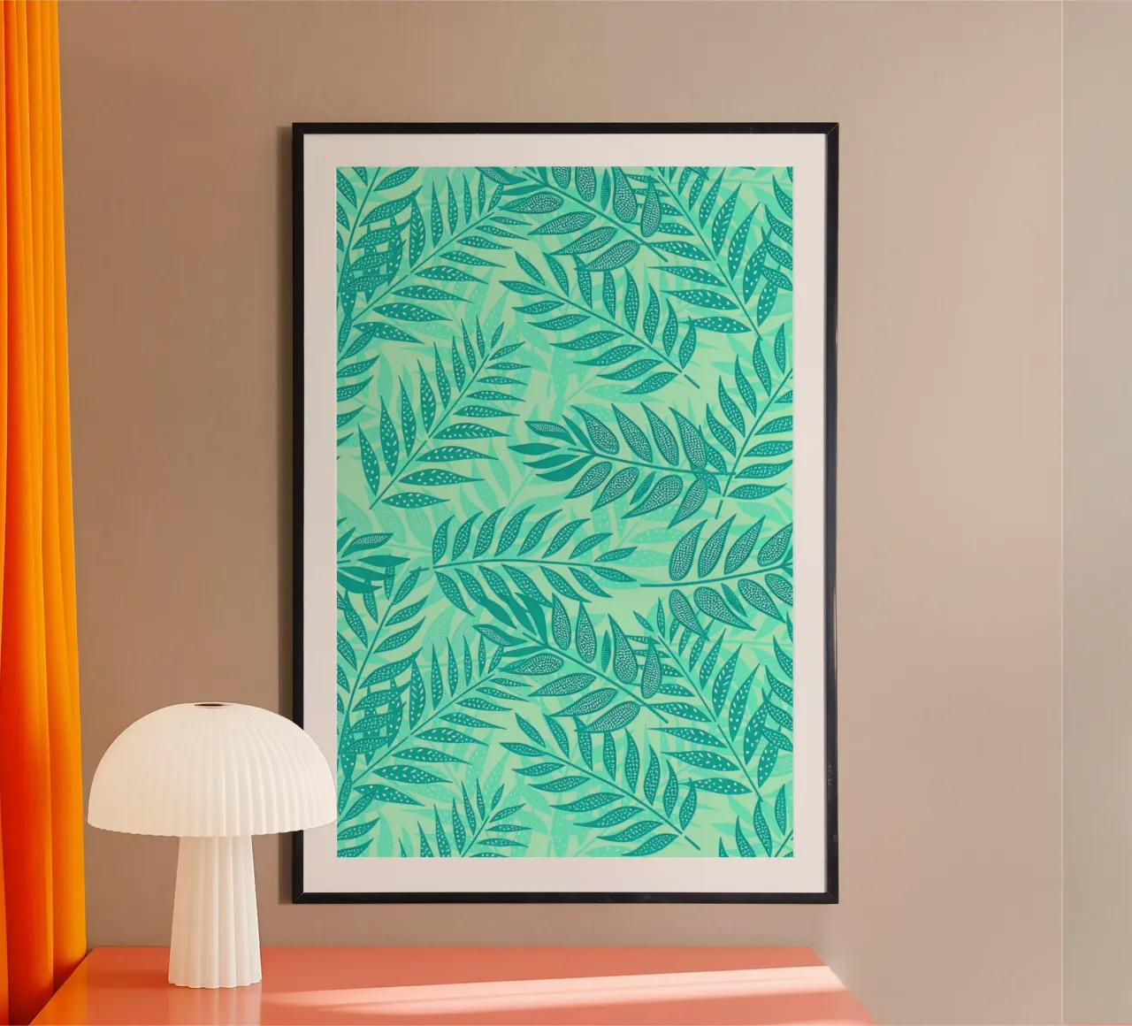 Foglie di palma tropicali Teal poster con telaio in legno da SilverPegasus