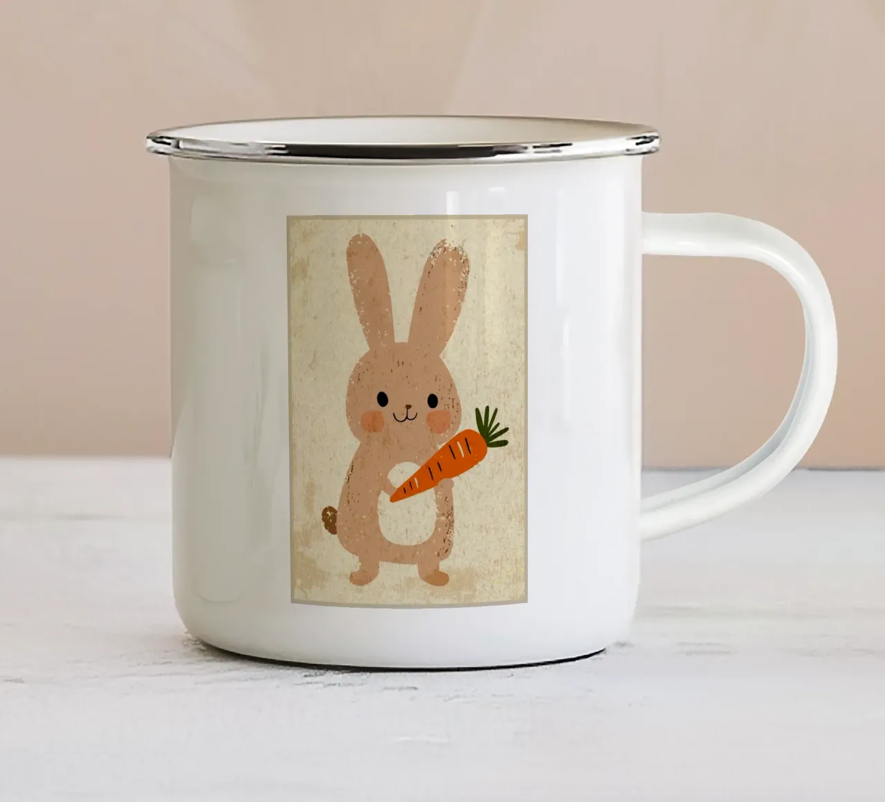 Coniglietto carino con carota tazza in smalto da MarcusALibratoreAnimalShop
