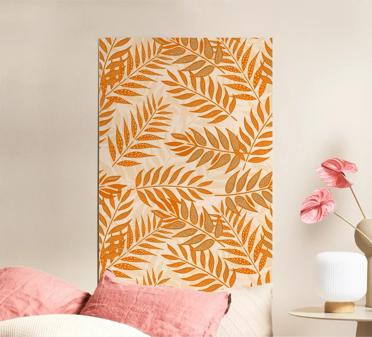 Foglie di palma tropicale arancione poster con telaio in legno da SilverPegasus