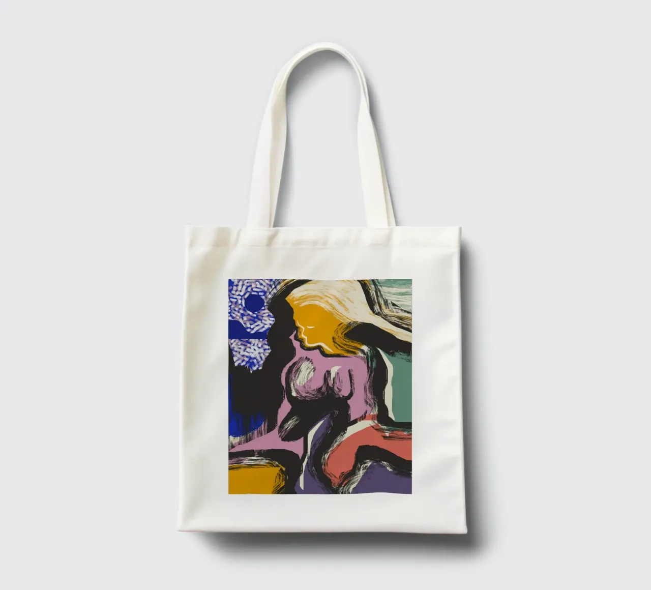 Naakt abstract maximalistisch jute draagtas van Little Dean