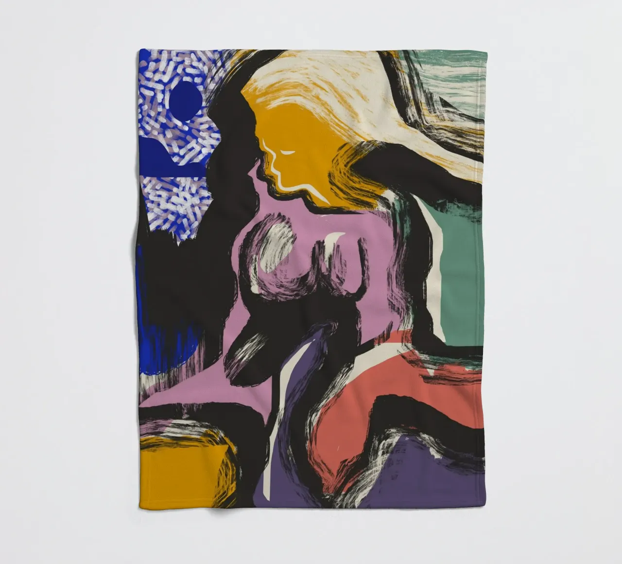 Nude abstract maximalist fleece blanket by Little Dean