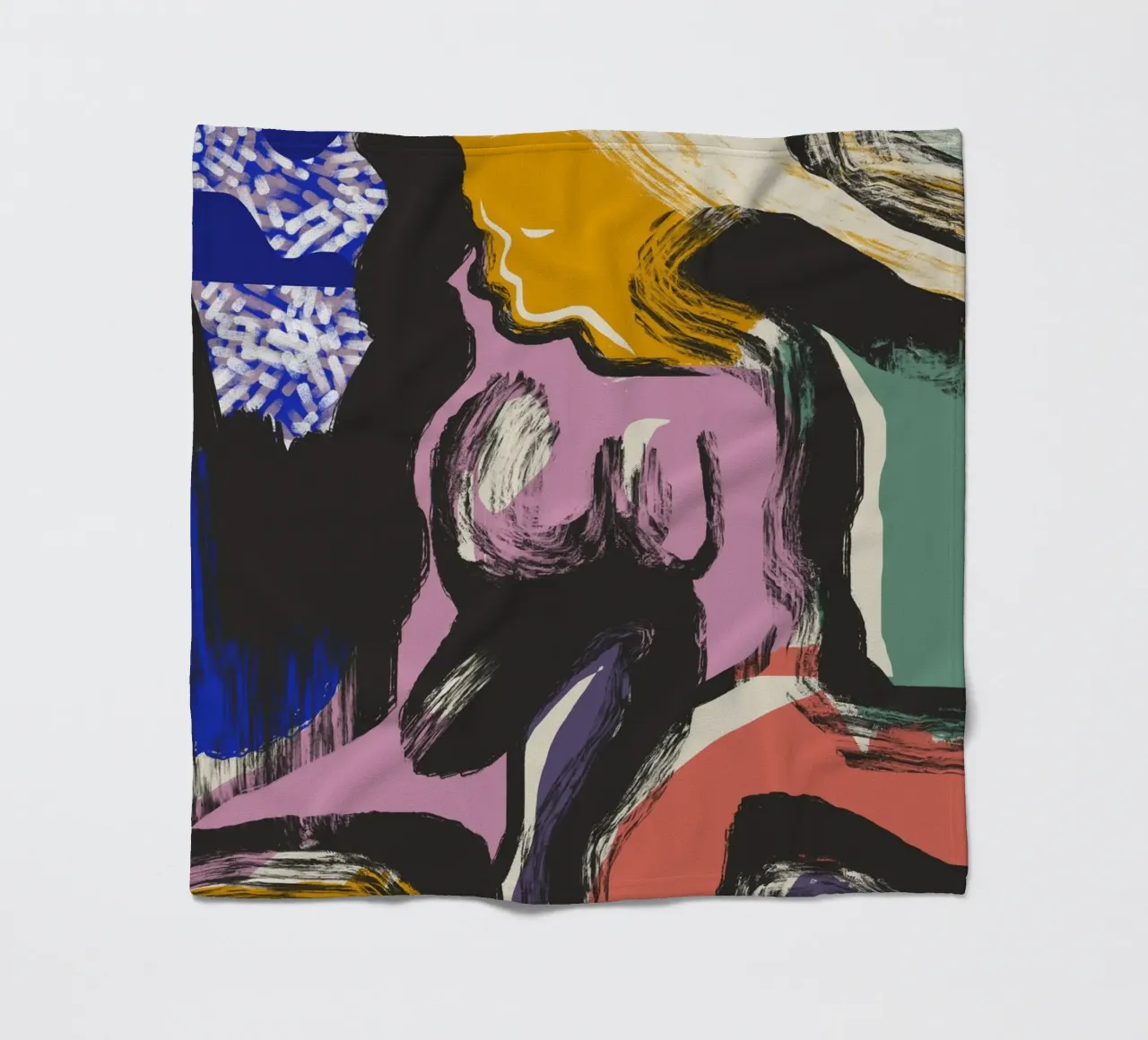 Nude abstract maximalist fleece blanket by Little Dean