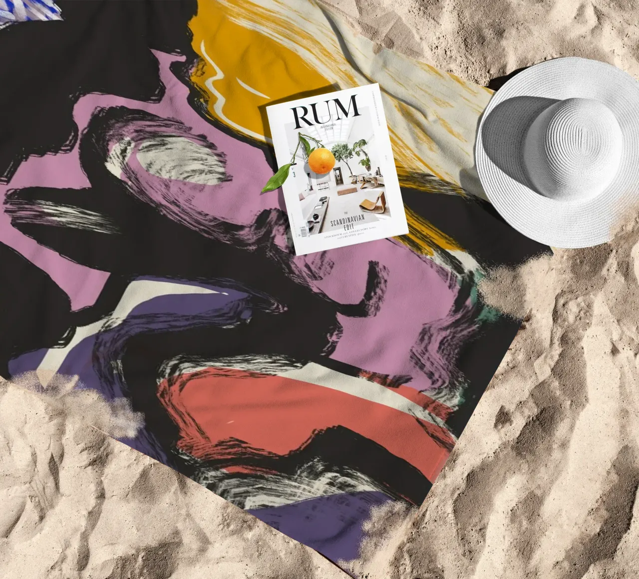 Nude abstract maximalist beach towel by Little Dean