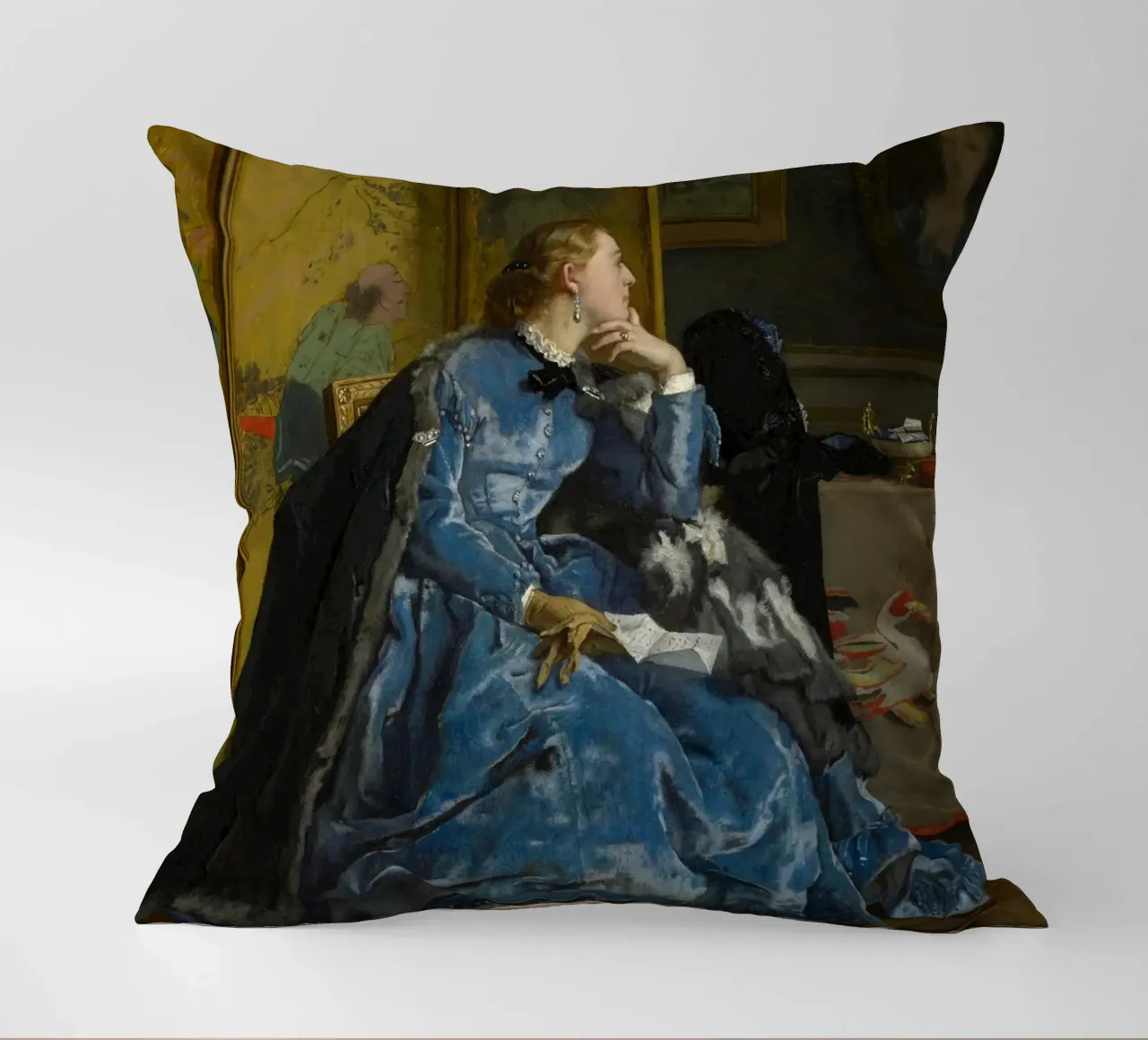 Alfred Stevens, Una duchessa (Il vestito blu) cuscino da Little Art Histories