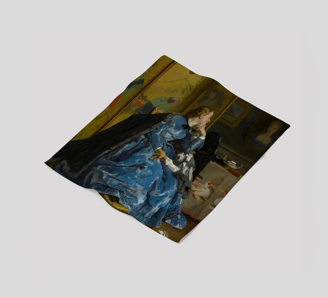 Alfred Stevens, A Duchess (The Blue Dress) fleece blanket by Little Art Histories