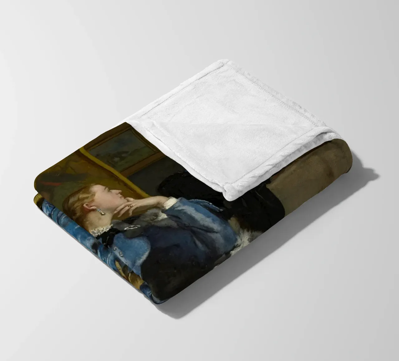 Alfred Stevens, A Duchess (The Blue Dress) fleece blanket by Little Art Histories