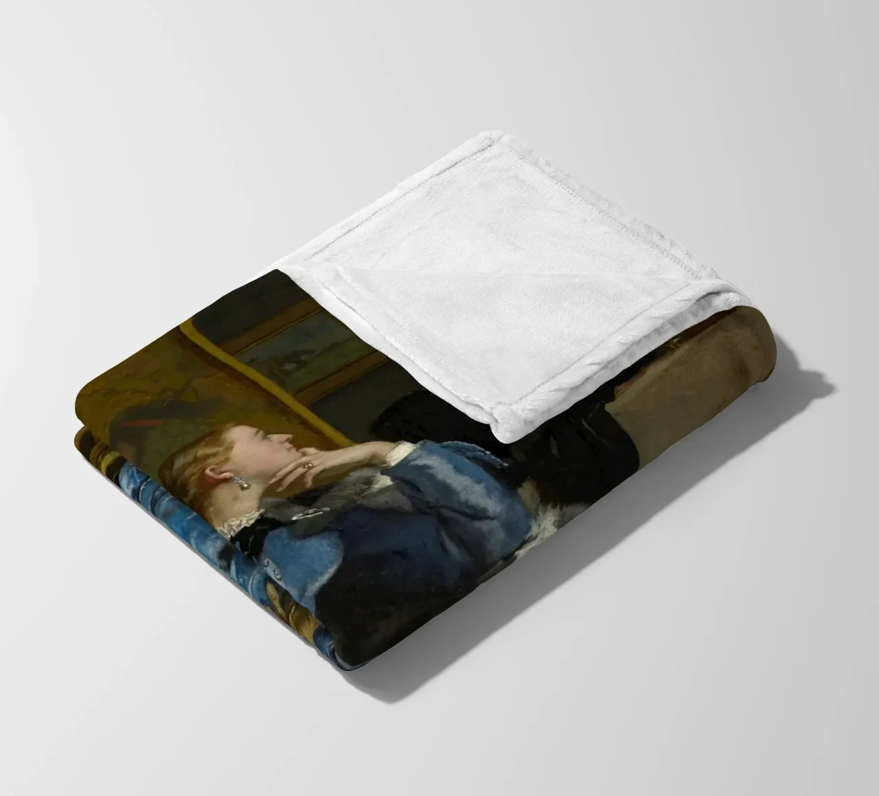 Alfred Stevens, A Duchess (The Blue Dress) fleece blanket by Little Art Histories