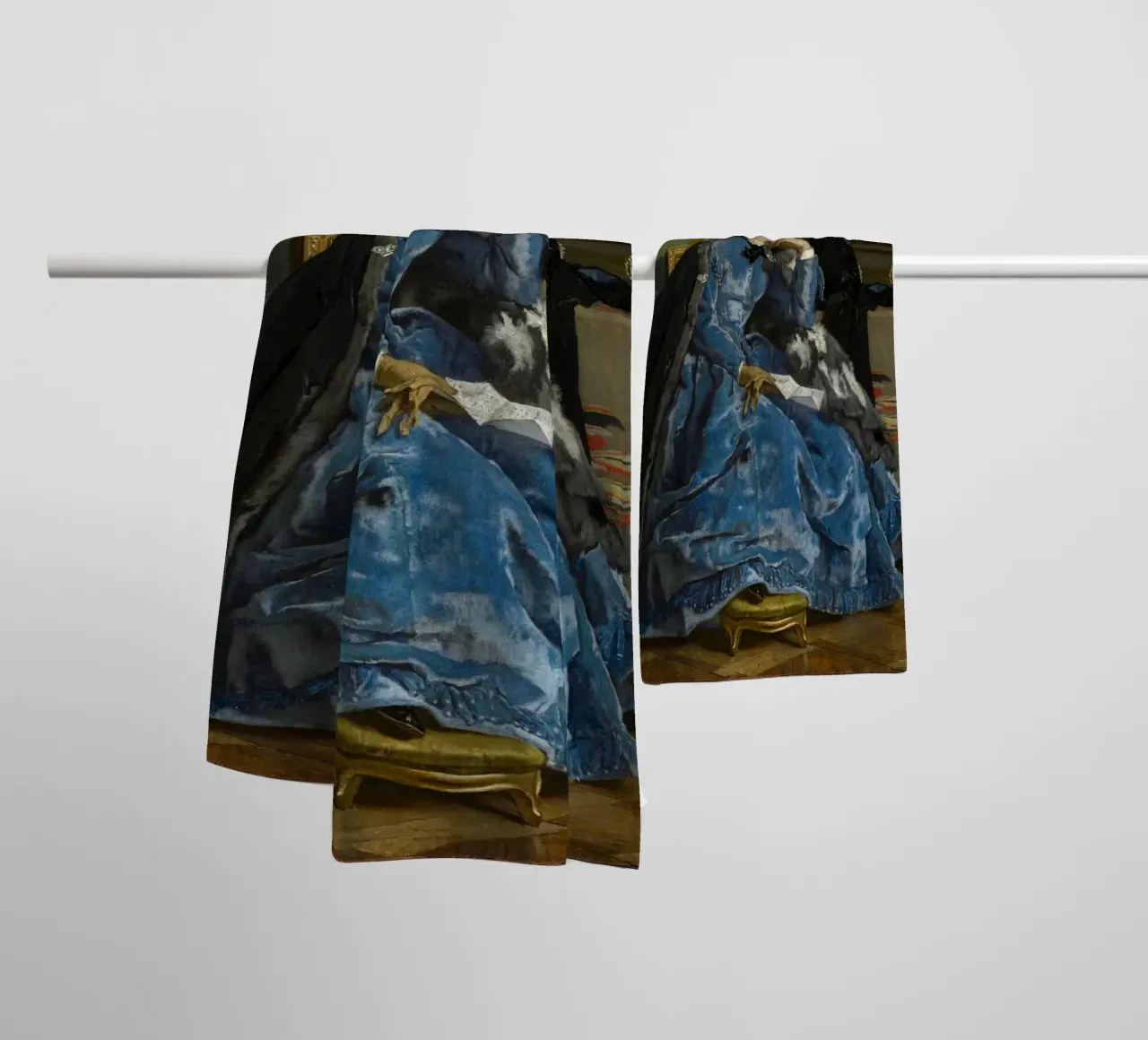 Alfred Stevens, Una duchessa (Il vestito blu) asciugamano da bagno da Little Art Histories