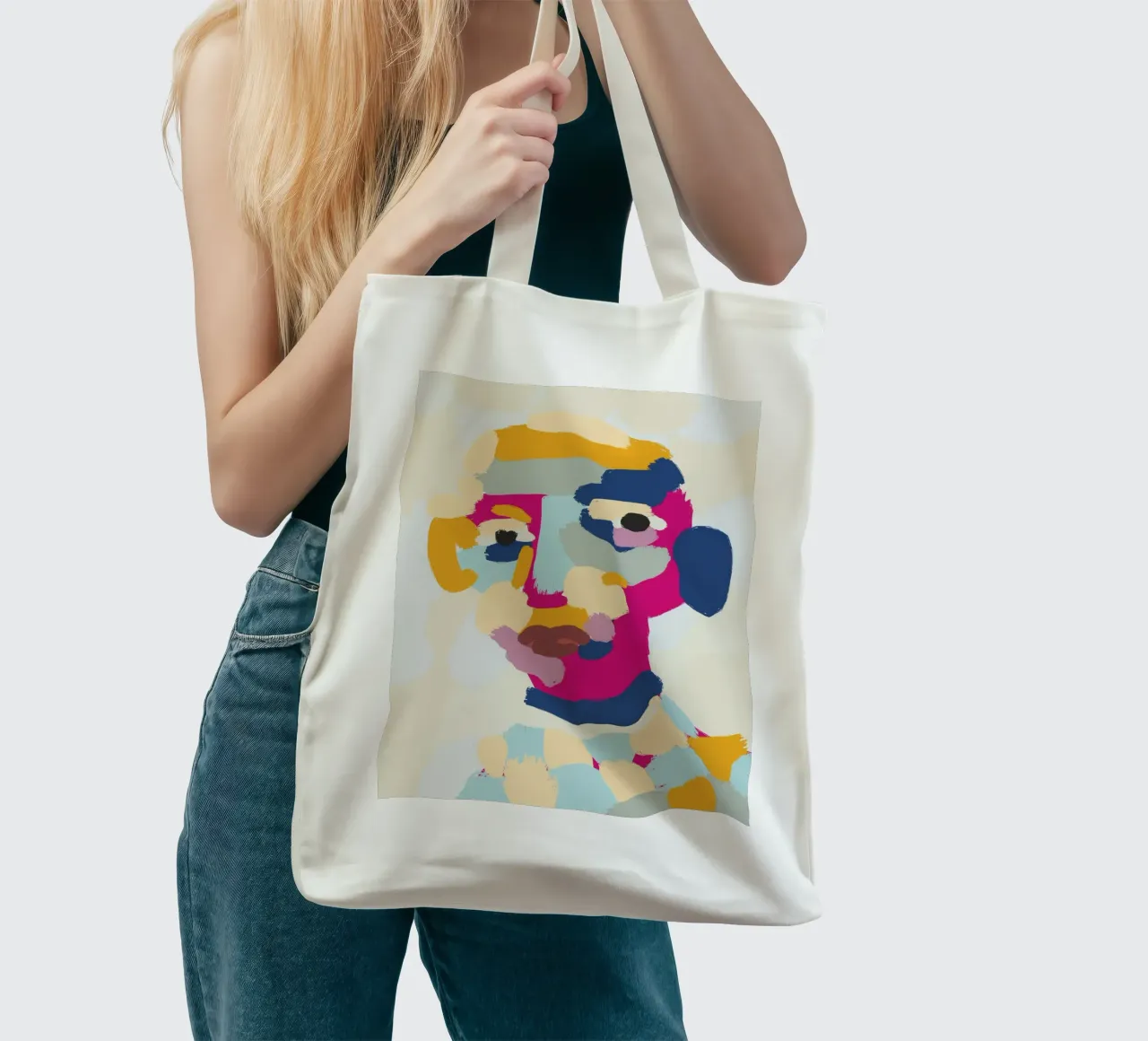 Ritratto a macchie di colore 06 borsa in juta da Little Dean