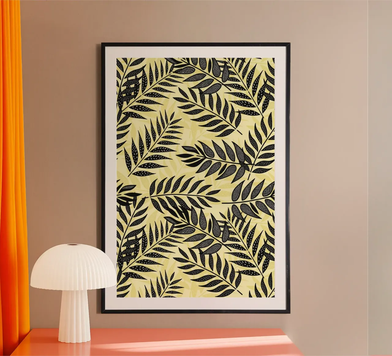 Foglie di palma tropicale gialle e nere poster con telaio in plastica da SilverPegasus