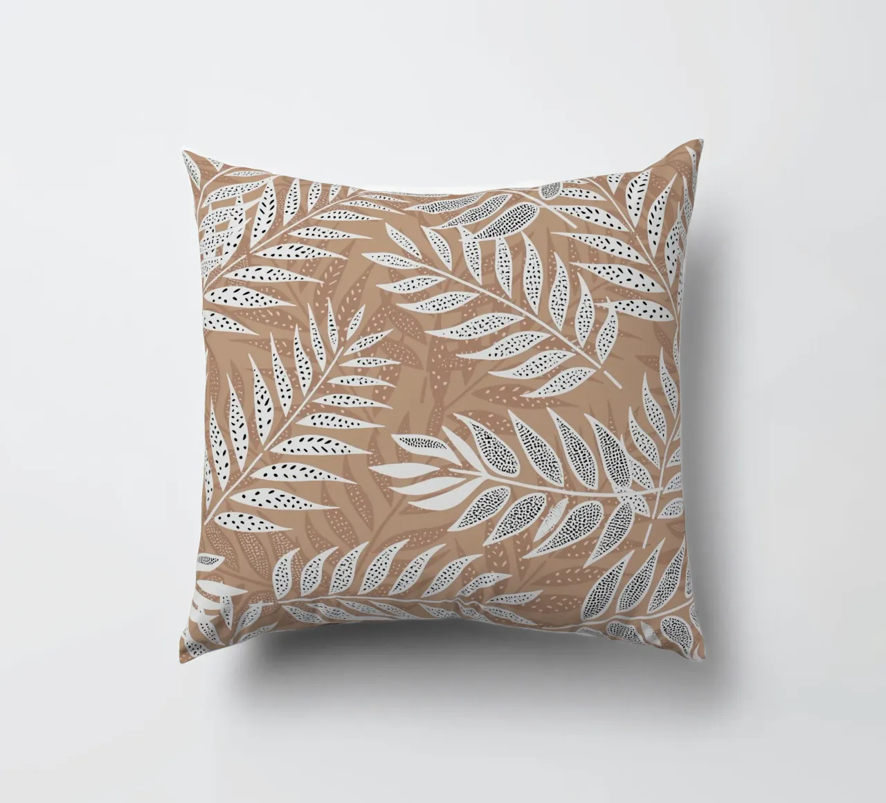 Foglie di palma tropicale marrone e bianco cuscino da SilverPegasus