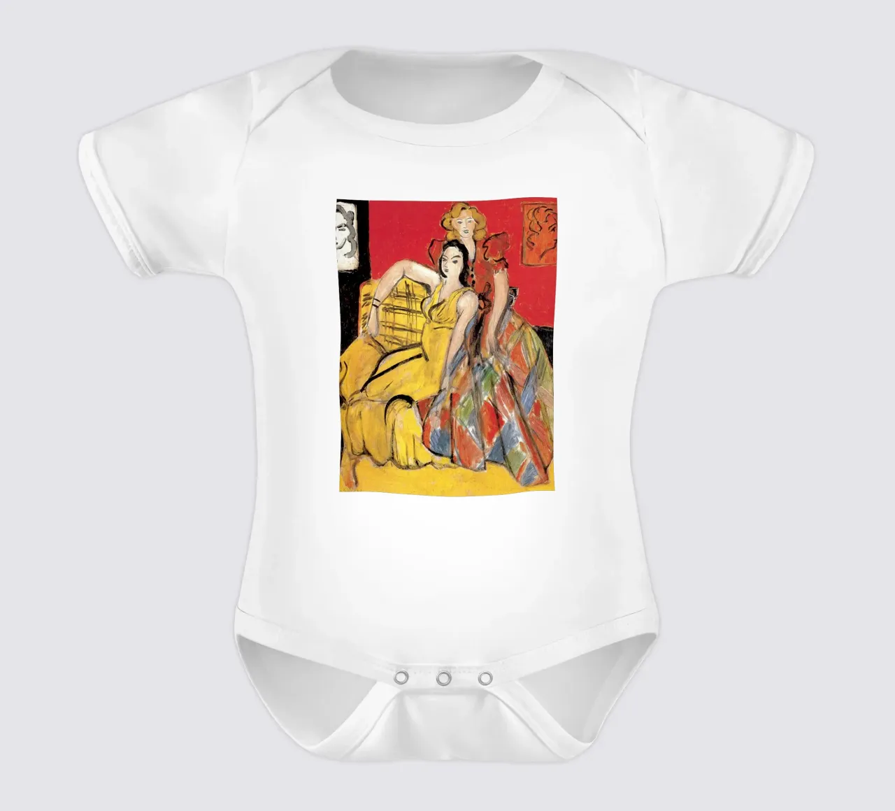 due donne sedute a bracciolo body neonato maniche corte da briyan shop