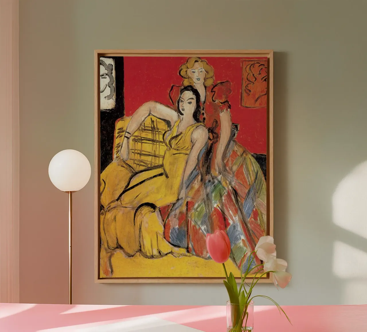 twee vrouwen zitten armleuning canvas met Baklijst van briyan shop