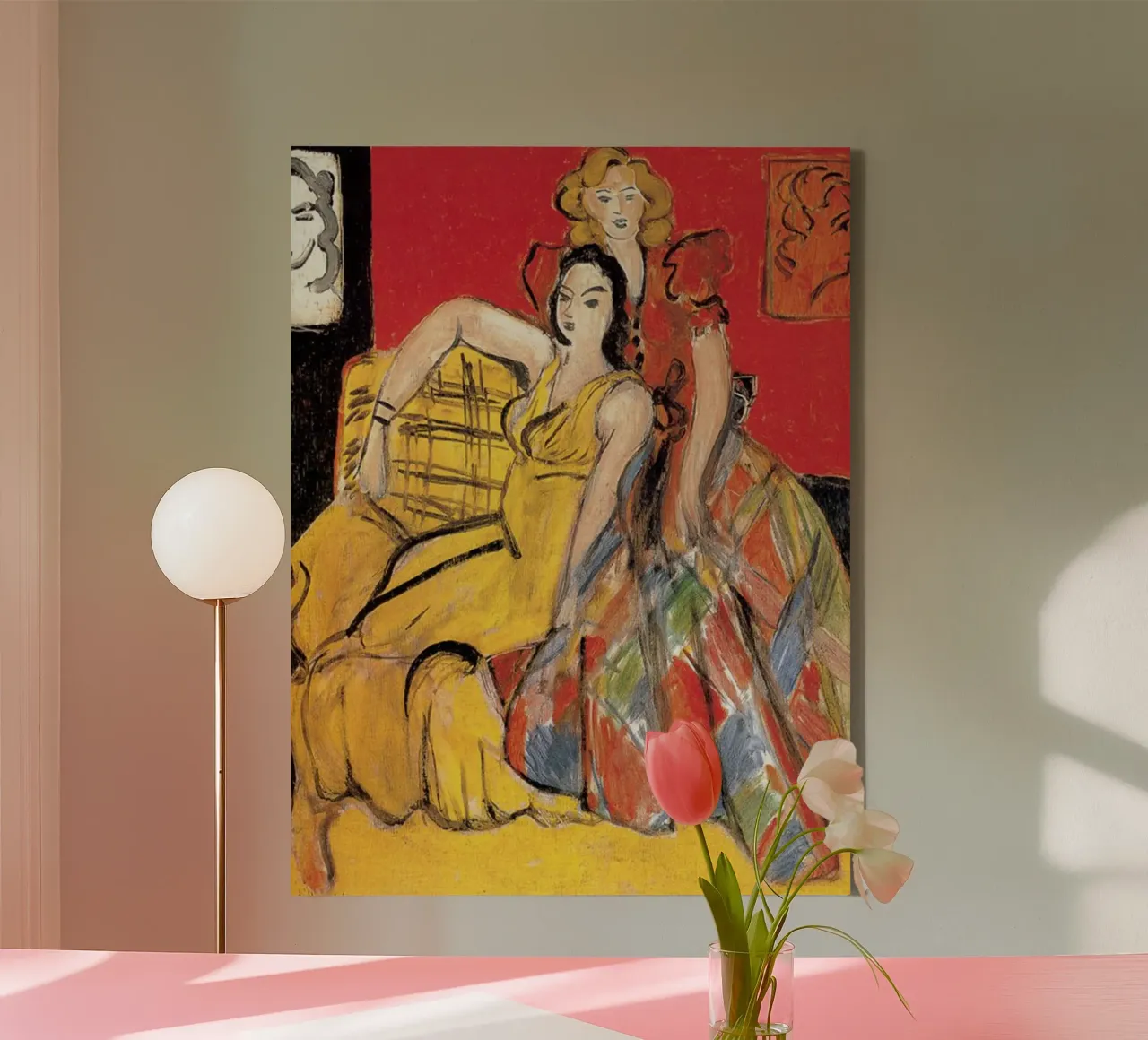 twee vrouwen zitten armleuning canvas met Baklijst van briyan shop
