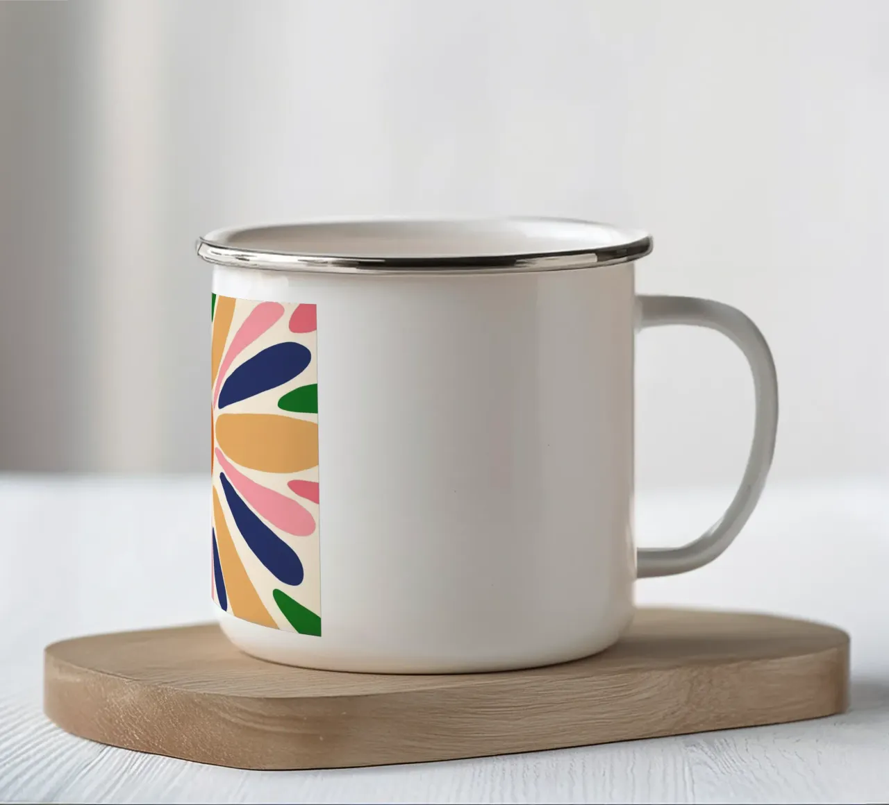 Abstracte Boho Zonnestraal Kunstdruk - Levendig Bloemendesign emaille mok van vintagepod