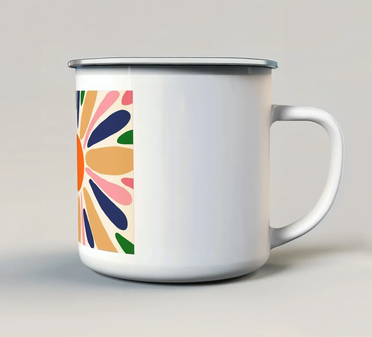 Abstracte Boho Zonnestraal Kunstdruk - Levendig Bloemendesign emaille mok van vintagepod