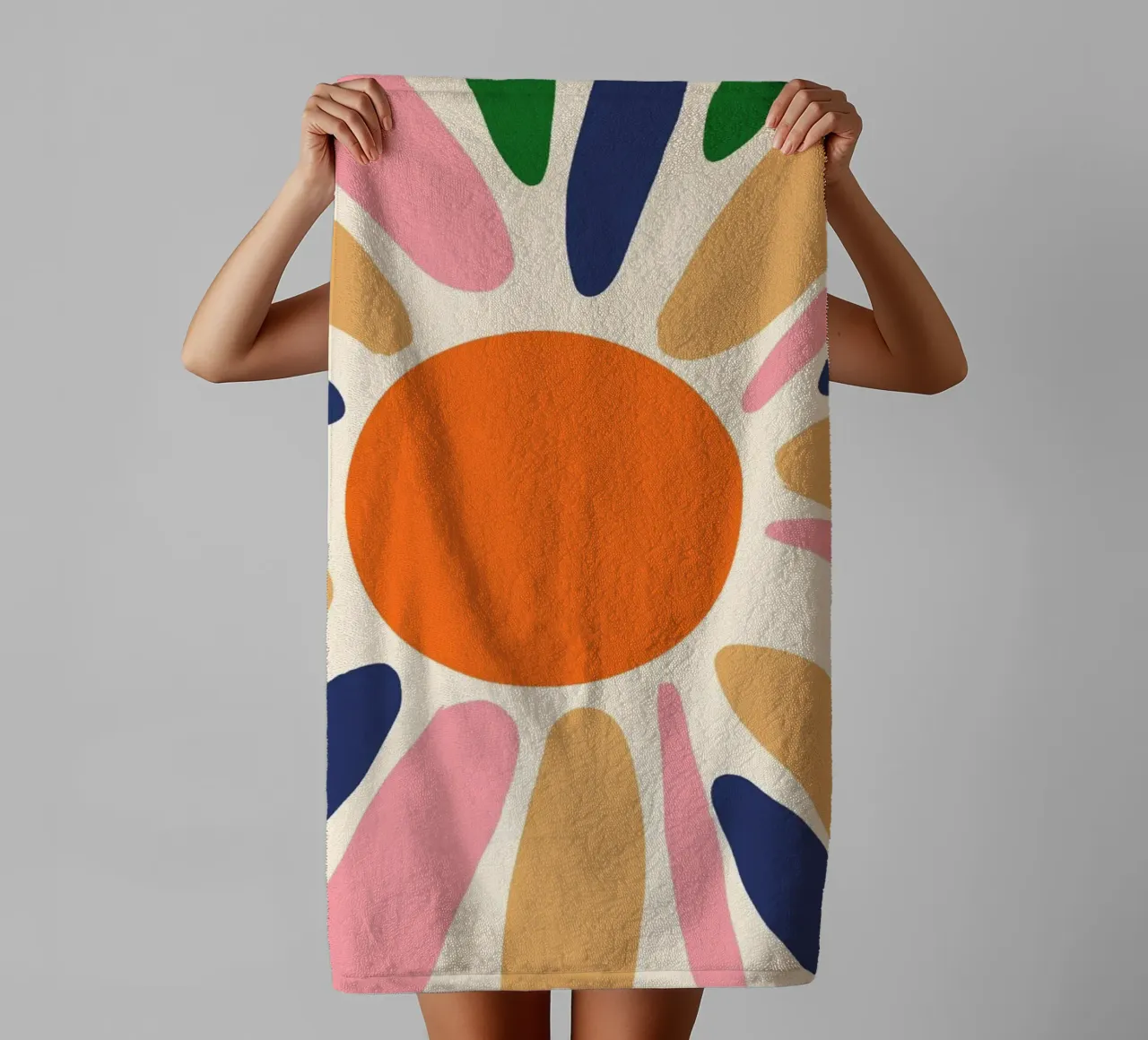 Abstracte Boho Zonnestraal Kunstdruk - Levendig Bloemendesign badhanddoek van vintagepod