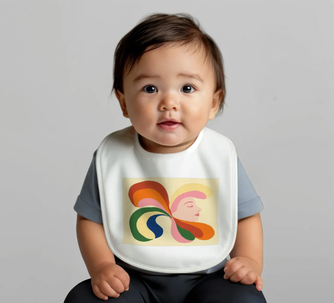 Retro 70s Psychedelic Frau Porträt - Regenbogen Vibes Babylätzchen von vintagepod