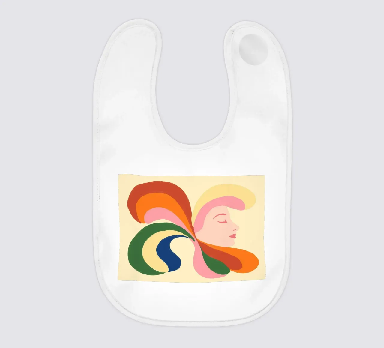 Retro 70s Psychedelic Frau Porträt - Regenbogen Vibes Babylätzchen von vintagepod