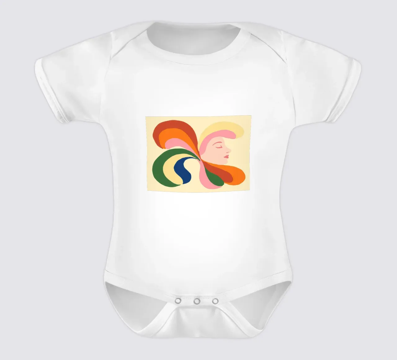 Retro 70s Psychedelic Frau Porträt - Regenbogen Vibes Kurzarm Babybody von vintagepod