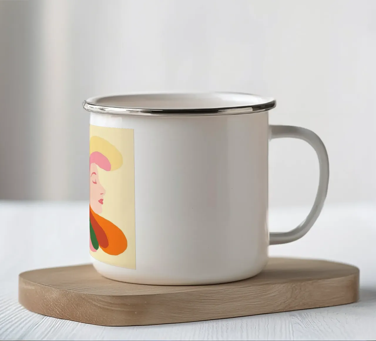 Retro 70s Psychedelic Frau Porträt - Regenbogen Vibes Emaille Tasse von vintagepod