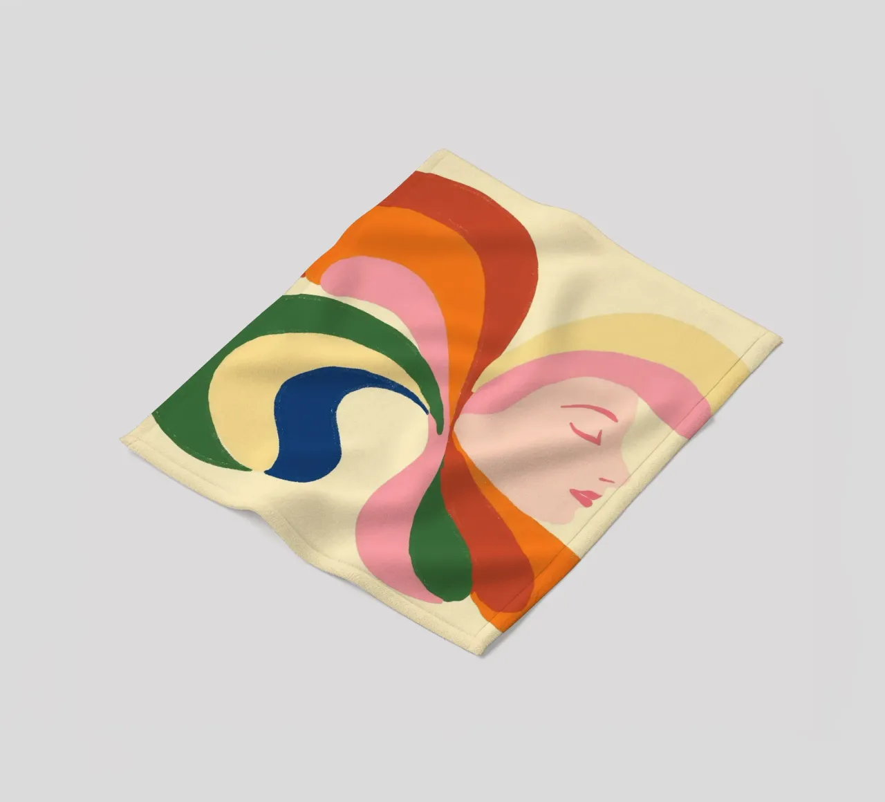 Retro 70s Psychedelic Frau Porträt - Regenbogen Vibes Fleecedecke von vintagepod