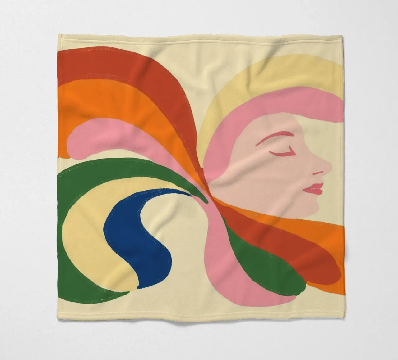 Retro 70s Psychedelic Frau Porträt - Regenbogen Vibes Fleecedecke von vintagepod