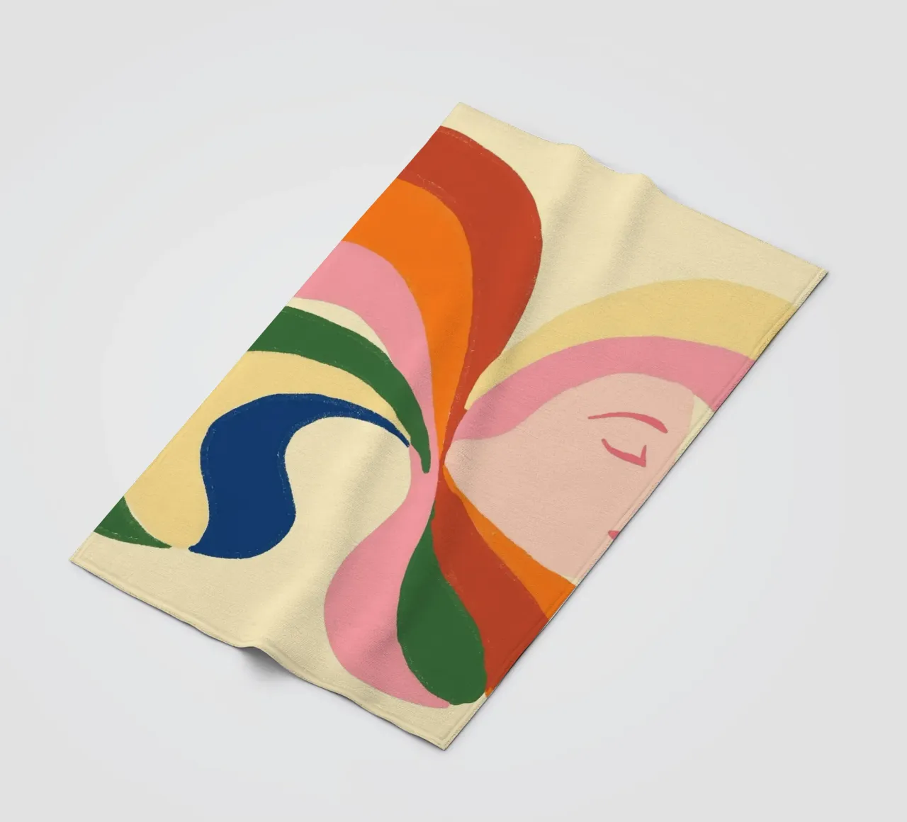 Retro 70s Psychedelic Frau Porträt - Regenbogen Vibes Fleecedecke von vintagepod