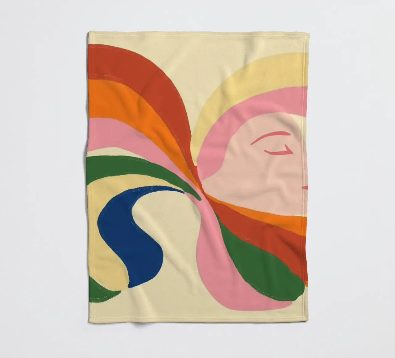 Retro 70s Psychedelic Frau Porträt - Regenbogen Vibes Fleecedecke von vintagepod