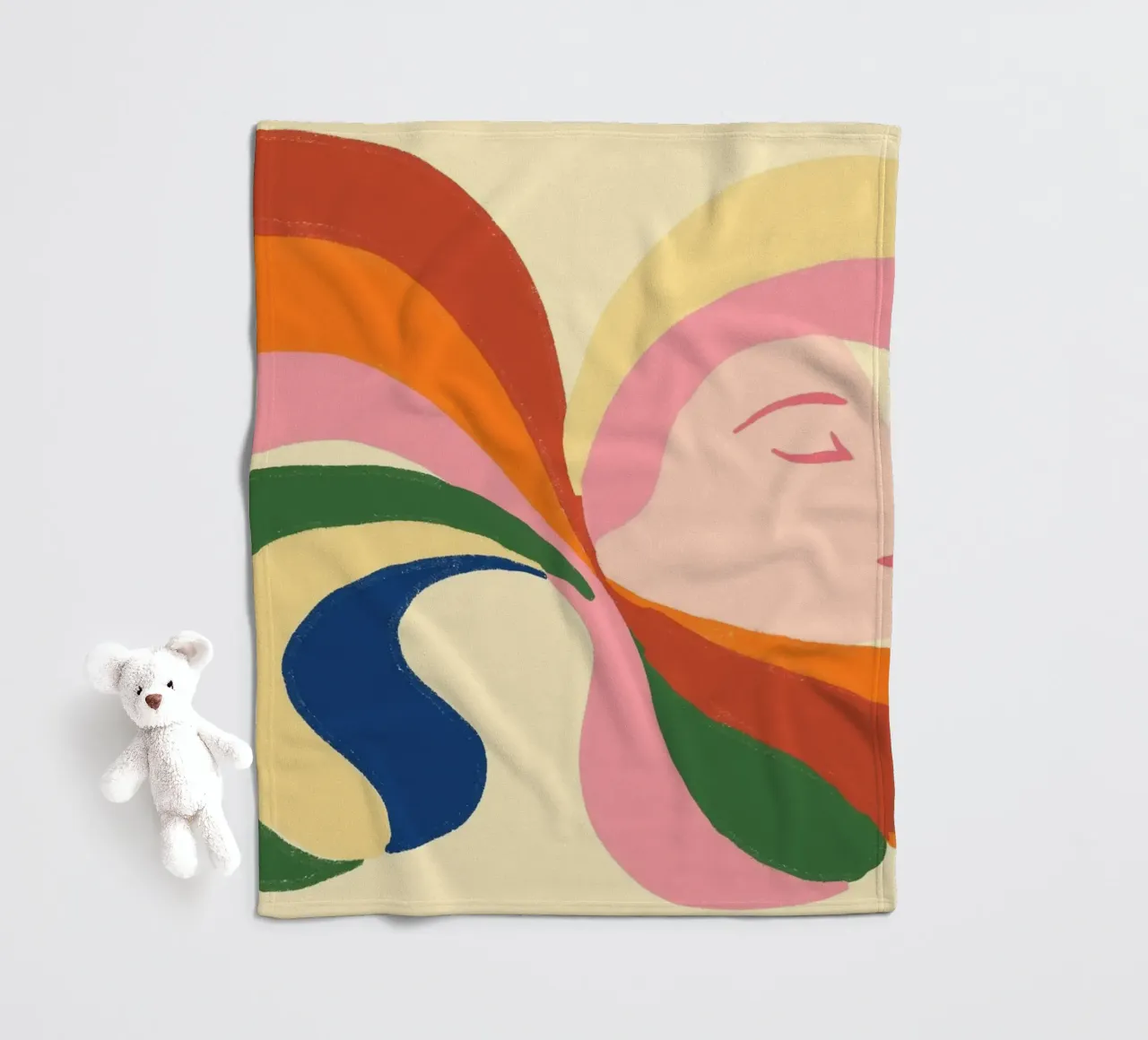 Retro 70s Psychedelic Frau Porträt - Regenbogen Vibes Fleecedecke von vintagepod