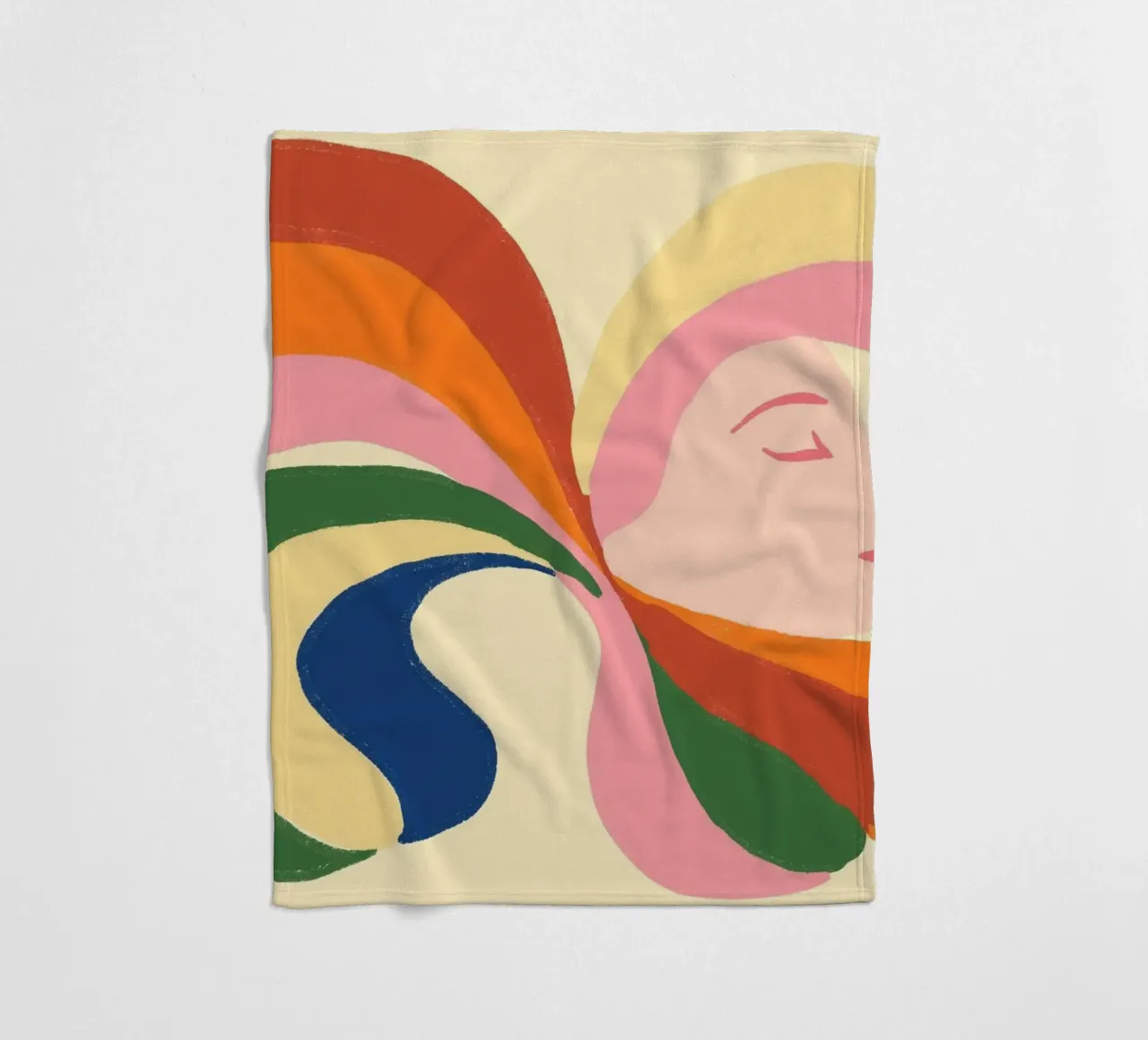 Retro 70s Psychedelic Frau Porträt - Regenbogen Vibes Fleecedecke von vintagepod