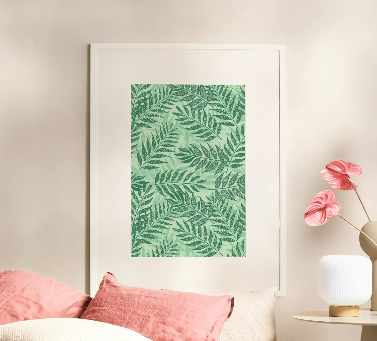 Foglie di palma tropicale verde tenue poster con telaio in plastica da SilverPegasus